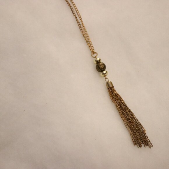14" Gold chain tassel and ball beads on long vintage style necklace, 1920s party - Picture 5 of 5